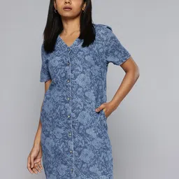 Levis Pure Cotton Floral Print Denim Shirt Dress-picture-46