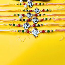 MANSIYAORANGE Set Of 6 Artificial Beaded Thread Rakhi-image-28