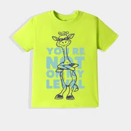 KAVEE Pure Cotton Half Sleeves You Re Not On My Level Text Printed Bio Washed Tee - Neon Green-0