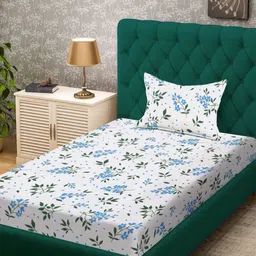 KLOTTHE White & Blue Floral Printed 300 TC Single Bedsheet Set 2.25m x 1.50m-image-83