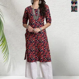 HERE&NOW Selection Of 3 Floral Printed Round Neck Straight Kurta-84