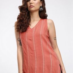 Anouk Rustic V-Neck Woven Design Striped Straight Kurti-picture-23