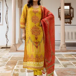 Anni Designer Floral Printed Round Neck Sequnnied Straight Kurta With Trousers & Dupatta-image-37