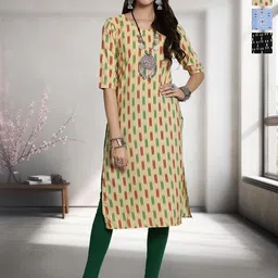 HERE&NOW Selection Of 3 Ethnic Motifs Printed Round Neck Straight Kurta-image-36
