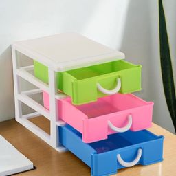 Kuber Industries White & Green Reusable 3-Tier Study Table Stationary Drawer Organiser-8