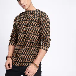 Anouk Rustic Band Collar Floral Printed Roll-Up Sleeves Kurta-image-95
