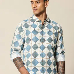 Mr Bowerbird Men Premium Tailored Fit Printed Linen Cotton Casual Shirt-image-72