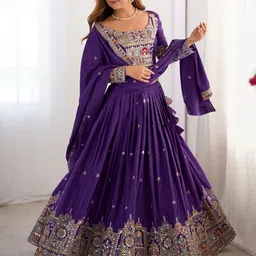 PMD Fashion Embroidered Sequinned Unstitched Lehenga With Blouse & Dupatta-picture-31