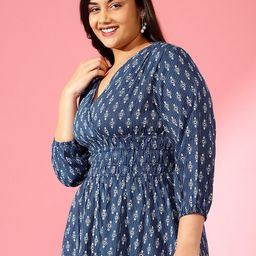 Krunal Raiyani Printed Puff Sleeve Fit & Flare Midi Dress-picture-18