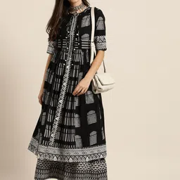 Sangria Women Black & White Printed Kurta with Palazzos image 2