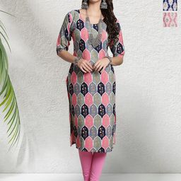 HERE&NOW Selection Of 3 Floral Printed Round Neck Straight Kurtas-82