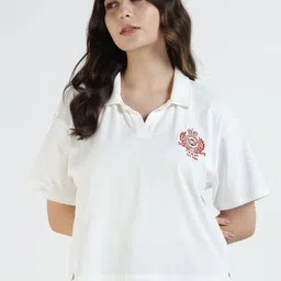 Royal Enfield Women Graphic Printed Polo Collar Cotton T-shirt-picture-35