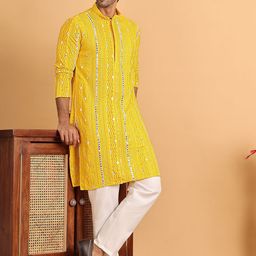 Anouk Men Embroidered Regular Mirror Work Kurta with Pyjamas-13
