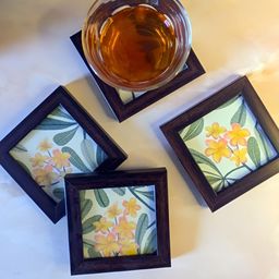 Abolee Homes 4Pcs Brown & White Printed Square Wooden Coasters-image-10