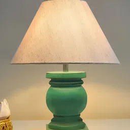 Homesake Beige Wood Industrial Frusturical Shaped Table Lamp-23