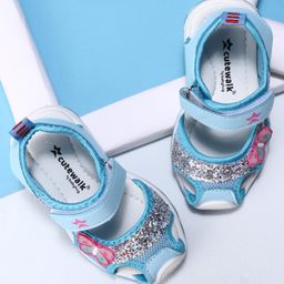 Cute Walk by Babyhug Velcro Closure Embellished Sandals Butterfly Applique- Blue-picture-21