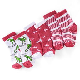 Cute Walk by Babyhug Non Terry Anti Bacterial Ankle Length Socks Dino Design Pack of 3 - Pink & White-image-50