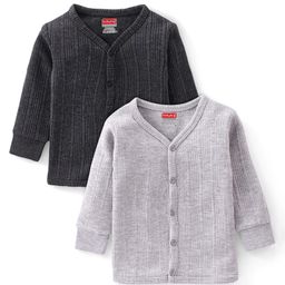 Babyhug Cotton Full Sleeves Thermal Wear Solid Pack Of 2 - Grey-image-66