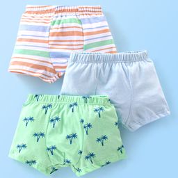 Babyhug 100% Cotton Trunk Striped & Palms Printed Pack of 3 - Green & Blue-image-41