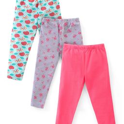 Babyhug Cotton Lycra Full Length Solid & Floral Printed Leggings Pack of 3 - Multicolour-image-21