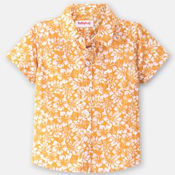 Babyhug Cotton Half Sleeves Floral Printed Shirt with Pocket - Yellow-image-82