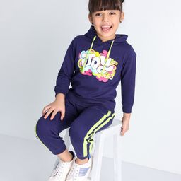 Ollington St. 100% Cotton Knit Full Sleeves Hoodie & Joggers Winter Wear Set With Text & Color Splash Print - Navy-picture-4