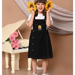Superminis Denim Sleeveless Floral  Embroidered  Dungaree -  Black-image-86