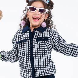 Pine Kids Full Sleeves Pull Over Sweater with Check Print - Navy & White-image-41