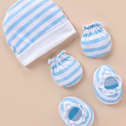 Ben Benny 100% Cotton KnitStriped Cap Mittens & Booties White & Sky - Diameter 9 cm-image-82