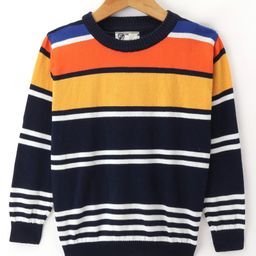 Smarty Boys Knitted Full Raglan Sleeves Pullover Sweater With Stripes Design - Orange-image-61