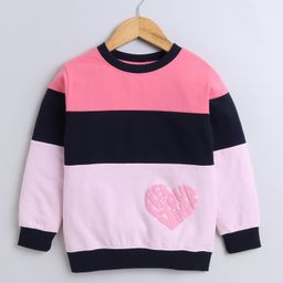 BUMZEE Cotton Looper Full Sleeves Colour Blocked & Text Printed Sweatshirt - Pink & Navy-image-58
