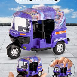 Toysire Pull-Back Powered Toys for Kids Auto Rickshaw Toy Fun Printed with & Movable Handle - Purple-23