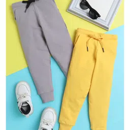 Knitting Doodles Pure Cotton Terry Pack Of 2 Solid Pants - Grey & Yellow-picture-29