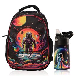 Kuber Industries ( Set of 2 ) Backpack & Water Bottle Combo Set | Journey To Space | School-College Bag with ( 350 ml ) Insulated Water Bottle | Perfect Combo For Adults & Kids | Black - Height 17 Inches-7