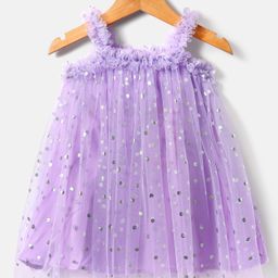Babyhug Woven Sleeveless Party Mesh Dress With Foil Polka Dot Print - Lilac-picture-8