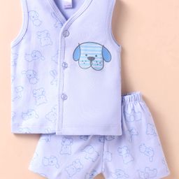 Tango Interlock Knit Sleeveless Shorts Night Suit With Dog Print - Light Blue-image-24