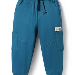Babyhug Cotton Looper Knit Full Length Cut & Sew Lounge Pant with Patch Detailing - Teal Blue-picture-20