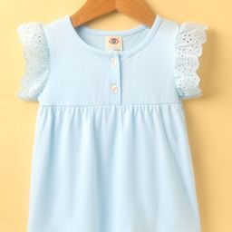 Zero Sinker Knit Frill Sleeves Solid Color Frock - Light Blue-image-44