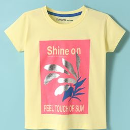 DoremeSingle Jersey Knit Half Sleeves T-Shirt With Shine On Text & Foil Print - Yellow-picture-13