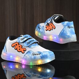 Fresh1947Feet Mesh Detailed & Tie Dye With Velcro Closure LED Shoes - Sky Blue-image-84