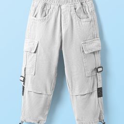 Little Kangaroos Full Length Anti Bacterial Solid Cotton Trouser With Cargo Pockets - Light Green-image-91