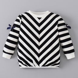 Mark & Mia Full Sleeves Striped Sweatshirt With Bow Applique - Black & White-image-35