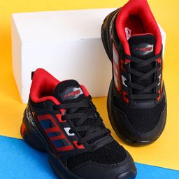 ABROS All Rise Text Designed Colour Blocked Lace Up Shoes - Black & Red-image-81