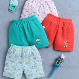 BUMZEE Cotton Pack Of 4 Floral Printed Shorts - Green & Coral-image-69
