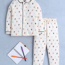 BUMZEE Cotton Knit Full Sleeves Co-ords Night Suit With Nautical Theme Print - Beige-picture-14