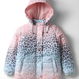 Primo Gino Woven Full Sleeves Hooded Padded Jacket With Cheetah Print Design & Detachable Hood - Pink-image-77