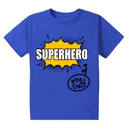 KAVEE Pure Cotton Half Sleeves Superhero My Dad Text Printed Bio Washed Tee - Royal Blue-picture-26