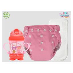 The Cheeky Kidzz Baby 1 Pocket Style Button Reusable Cloth Diaper Nappy With Bamboo Microfiber Insert With 200ml Straw Sipper Feeder BPA Free-89