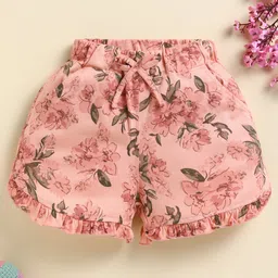 Biskid Cotton Knit Floral Printed Shorts - Peach-picture-38