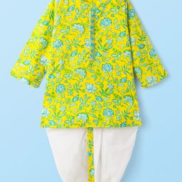 Babyhug Cotton Woven Full Sleeves Kurta Dhoti Set with Floral Print - Yellow-picture-31